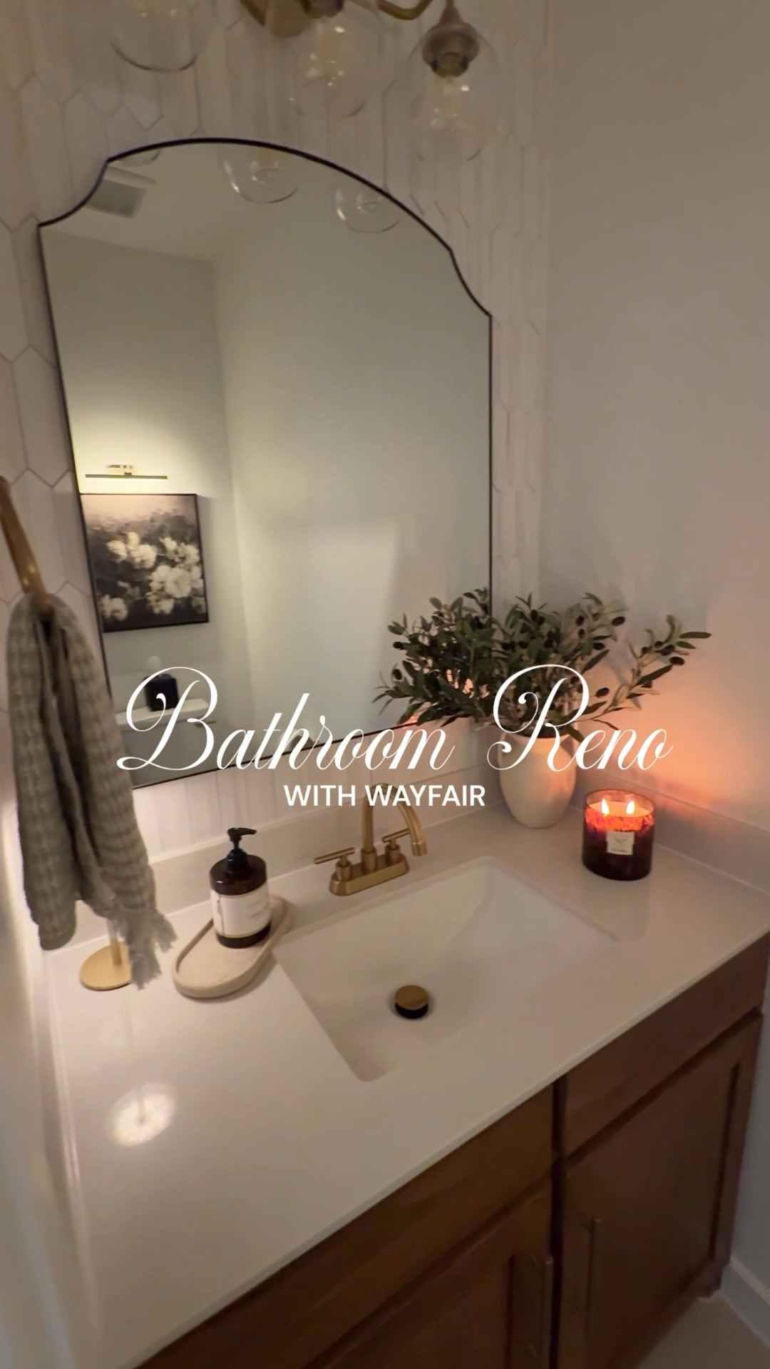 #ad We renovated our builder grade bathroom in one weekend thanks to @wayfair! This project was so easy & affordable and now this room makes me happy when I walk in! 🫶🏼✨ Follow & comment BATH for 🔗's! 

#wayfairpartner #wayfair #bathroom #bathroomremodel 



Bathroom reno
Bathroom remodel
Powder bath
Neutral bathroom
Organic modern style
English modern style
Bathroom vanity