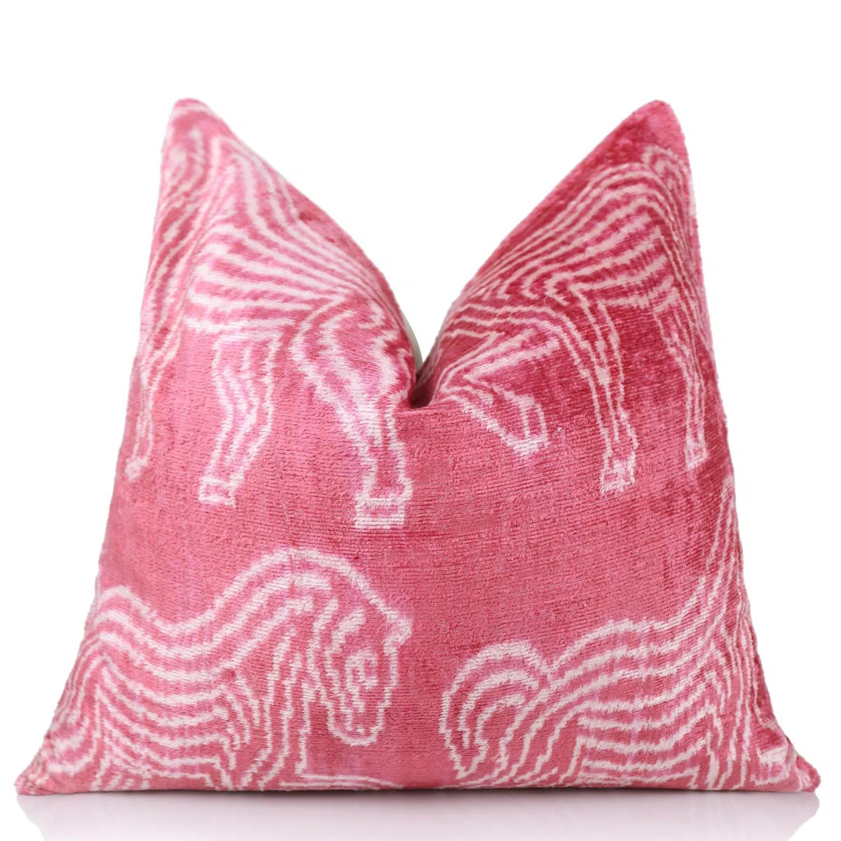 Pink White Zebra Silk Velvet Pillow – 20X20 Handmade Ikat Animal Cushion | Wayfair North America