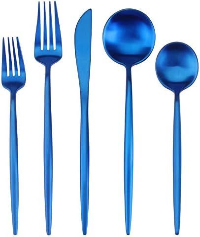 Matte Blue Silverware Set, SHARECOOK 20-Piece Stainless Steel Satin Finish Flatware Set Service f... | Amazon (US)