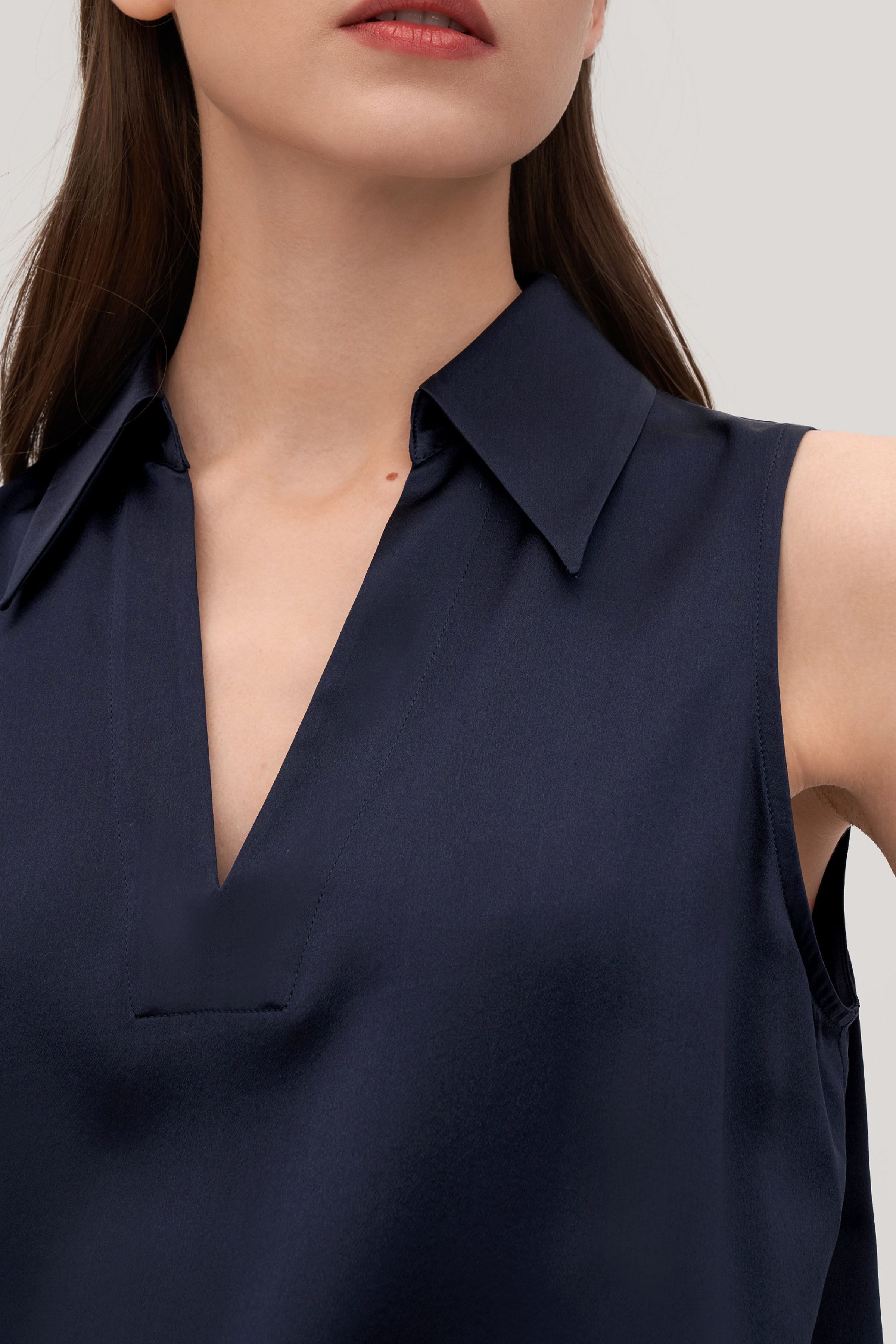 V-Neck Sleeveless Silk Violet Shirt For Women | LILYSILK