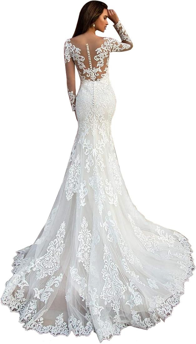 Beach Wedding Dresses | for Bride 2024, Long Sleeve, Lace, Boho, Bridal Gowns, for Women, WDW001 | Amazon (US)