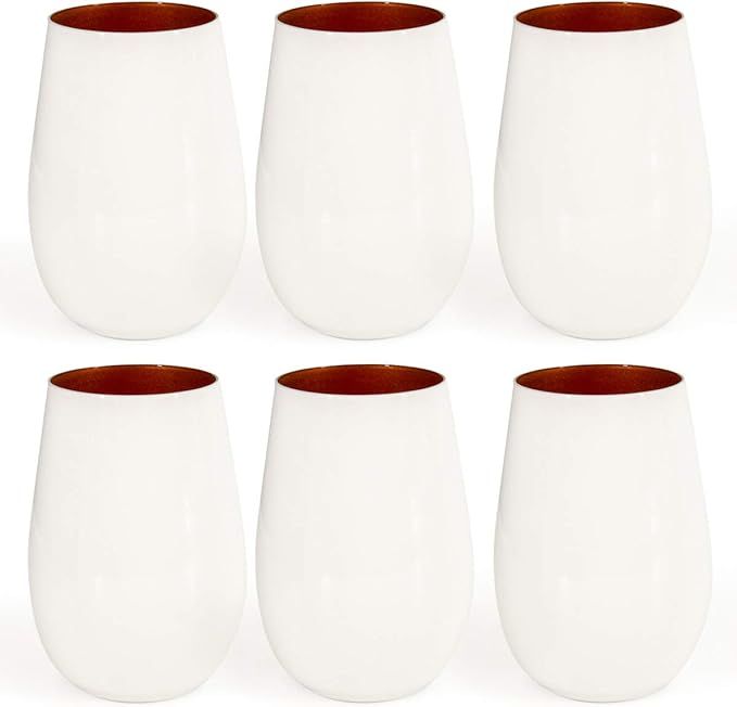 Stölzle (6 Pack) 16.5oz Glisten White Crystal Copper Stemless Wine Glasses Set Of 6 Tumblers Bar... | Amazon (US)