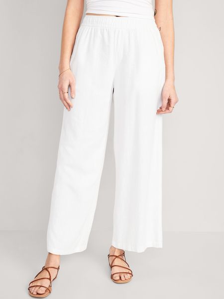 High-Waisted Linen-Blend Wide-Leg Pants for Women | Old Navy (US)