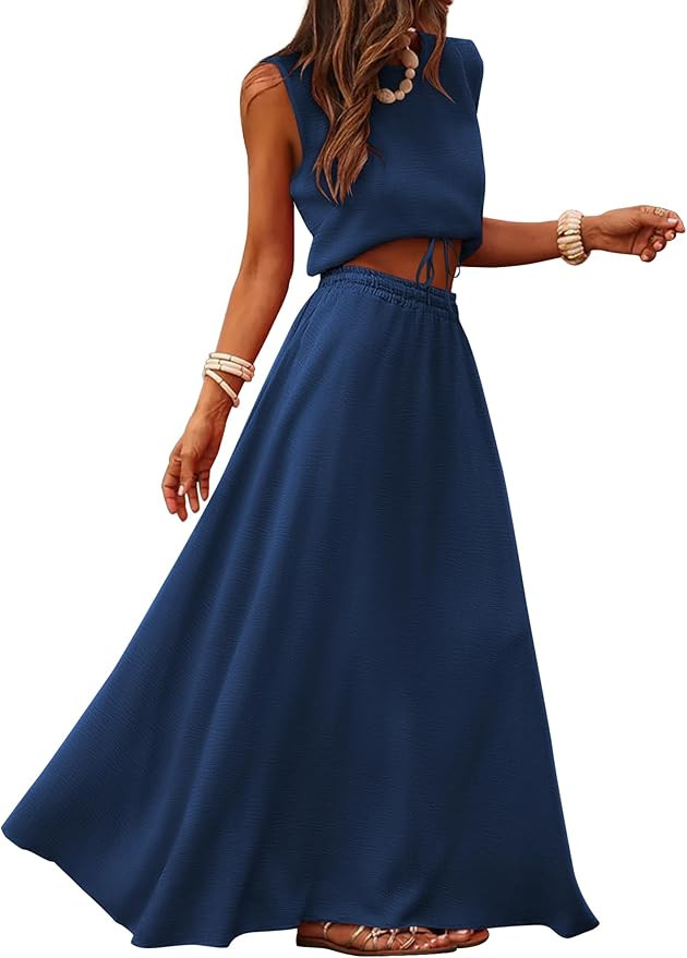Caracilia Women's 2 Piece Maxi Skirt Sets 2026 Summer Casual Cropped Tank Top High Waisted Long S... | Amazon (US)