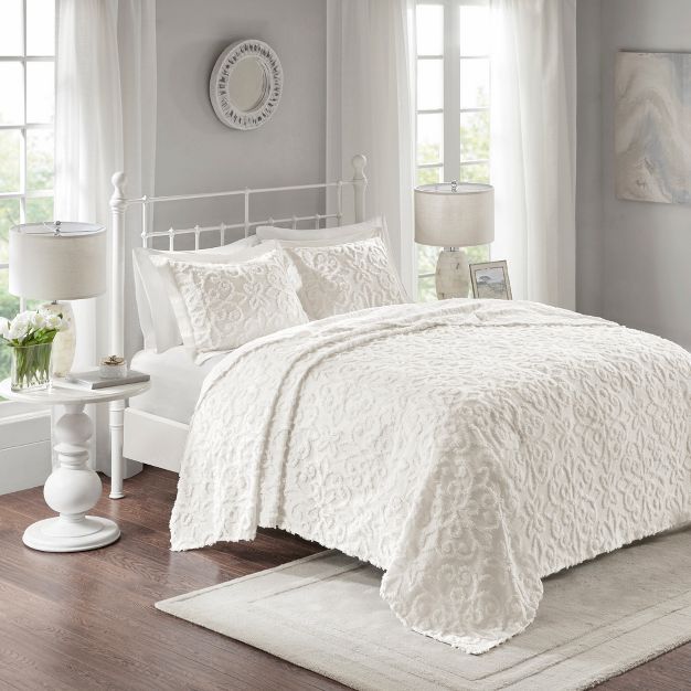 White Amber Cotton Chenille Bedspread Set | Target