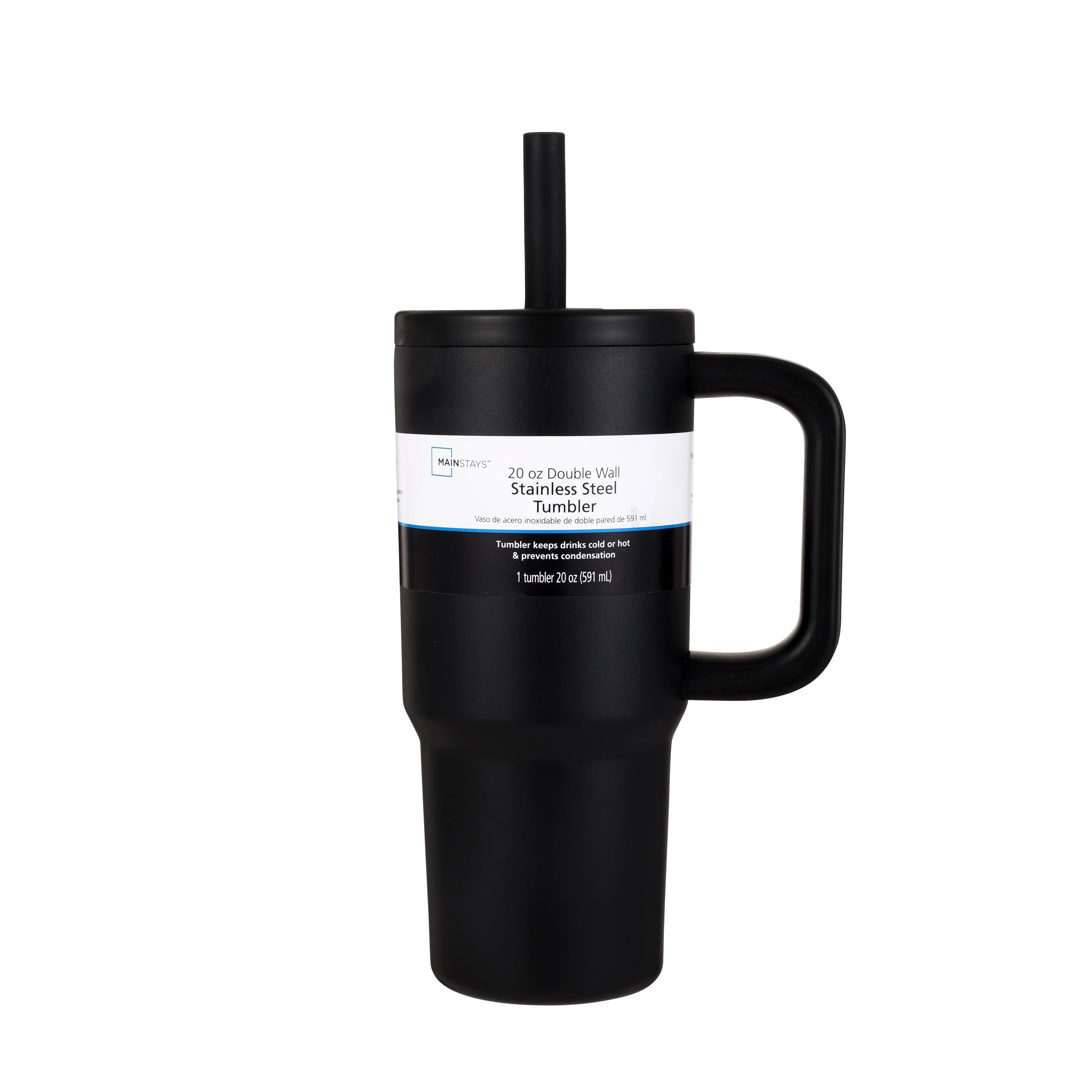 Mainstays 20 oz Stainless Steel Double Wall Tumbler , Straw Lid, Black | Walmart (US)