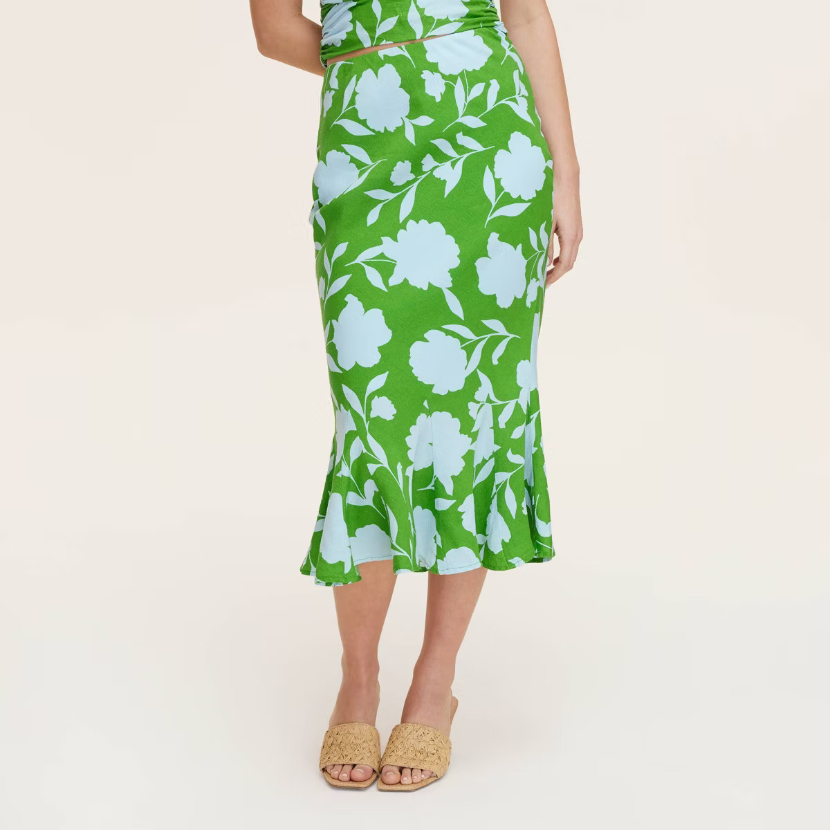 Women's Classic Rose Linen Fit and Flare Midi Skirt -  kate spade new york x Target Green/Blue | Target