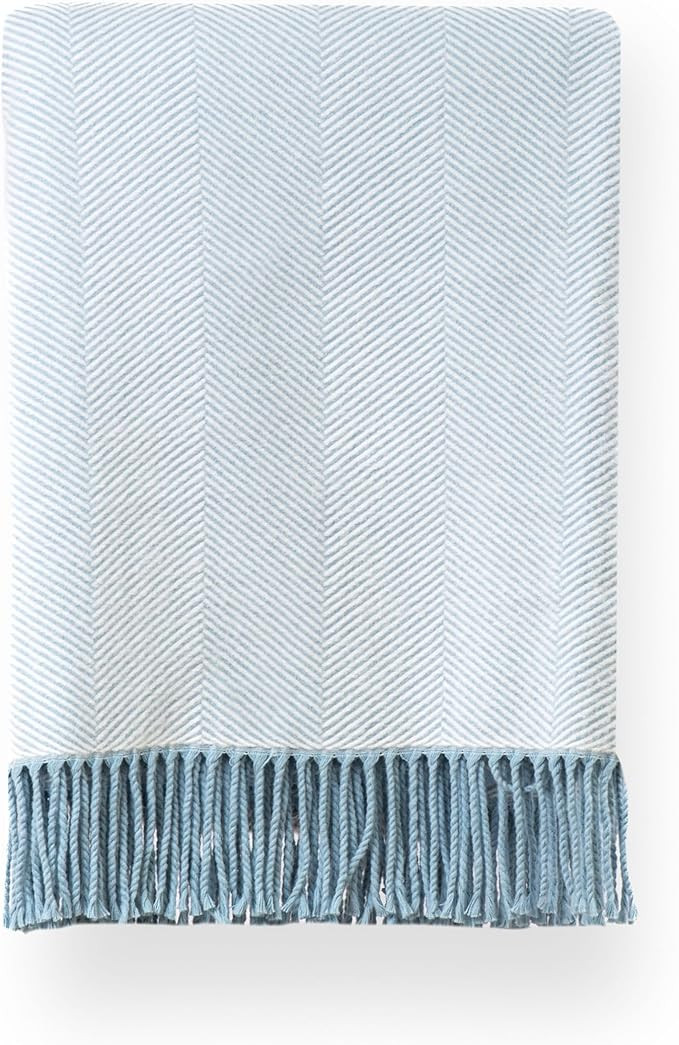 Hofdeco Premium Coastal Decorative Throw Blanket for Patio Couch Sofa, Baby Blue Herringbone with... | Amazon (US)