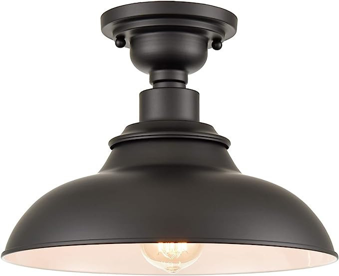 SAMTEEN Farmhouse Semi Flush Mount Ceiling Light Semigloss Black 1-Light Industrial Barn Shade Ha... | Amazon (US)