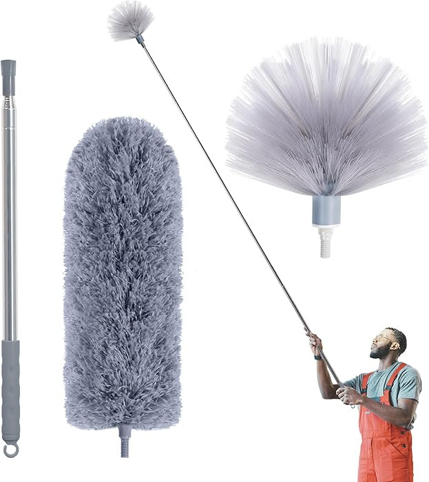 Cobweb Duster with Extension Pole, Spider Web Brush & Ceiling Cleaning Kit, 100" Microfiber Feath... | Amazon (US)