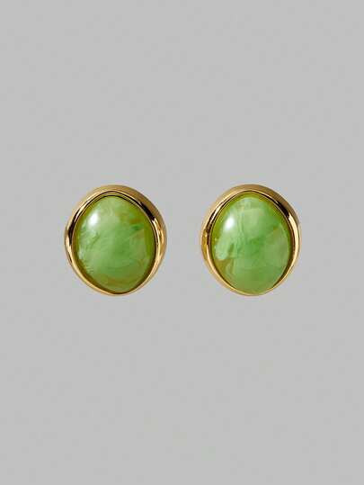 Ontre 18K Gold-Plated Oval Amber Fashion & Versatile Luxury Earrings - Size one-size | SHEIN