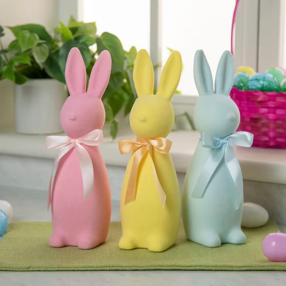 3 1/2" x 11 3/4" Flocked Easter Bunny Tabletop Decorations - 3 Pc. | Oriental Trading Company