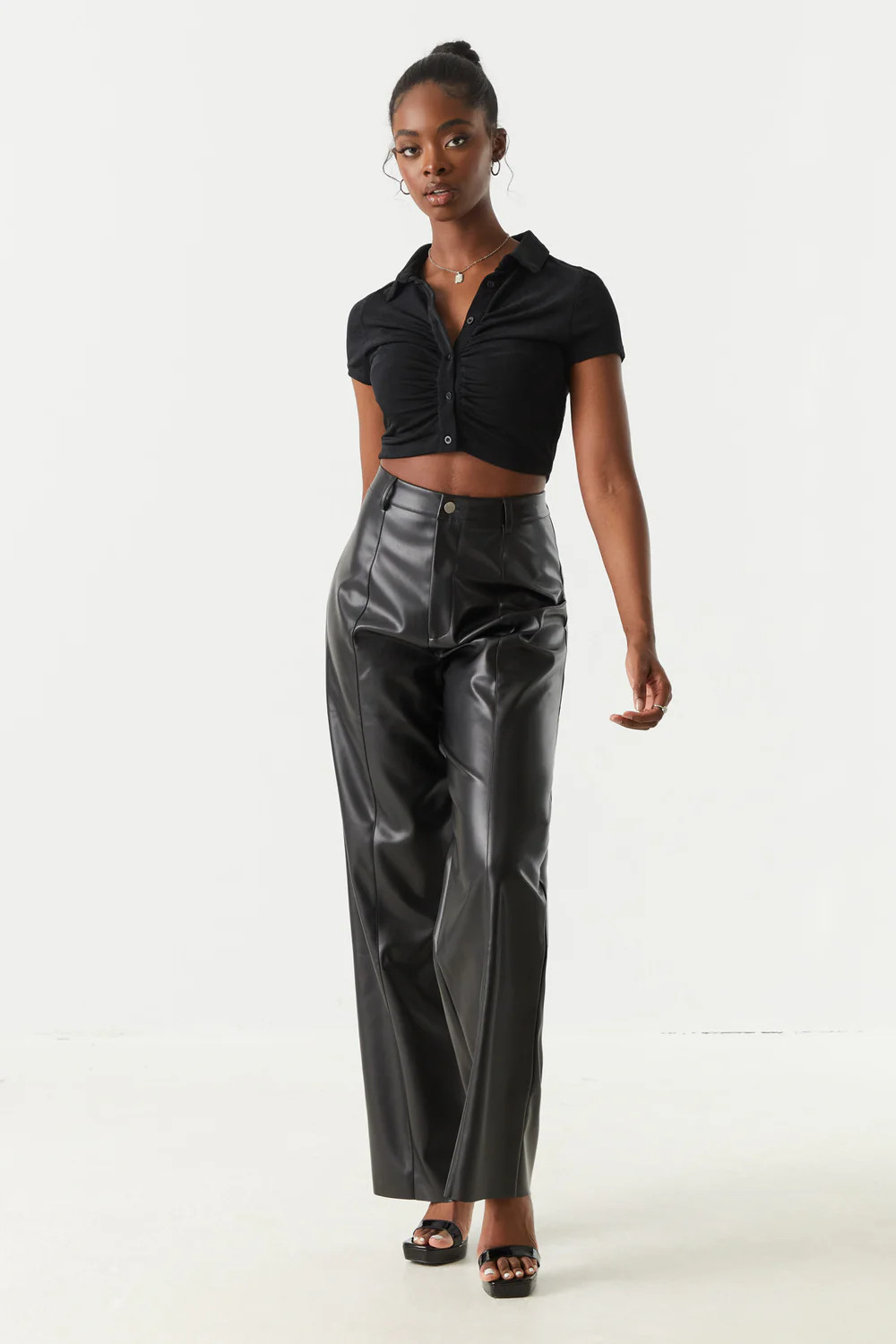 High-Rise Faux-Leather Wide Leg Pant | Charlotte Russe