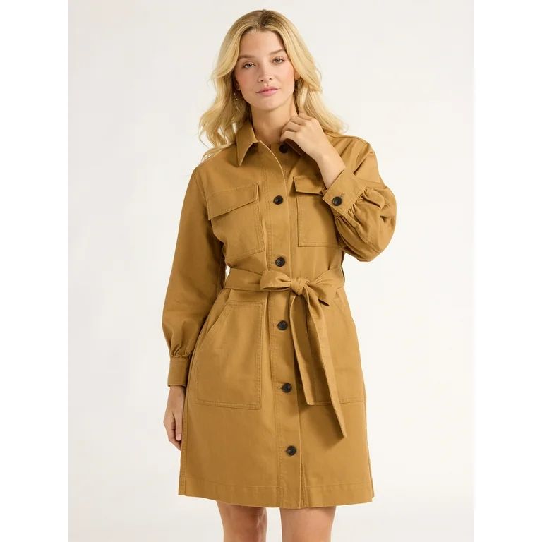 Free Assembly Women's Belted Utility Mini Dress with Long Sleeves, Sizes XS-XXL | Walmart (US)