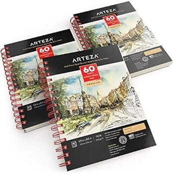 Arteza 5.5x8.5” Mixed Media Sketch Book, 3 Pack, 120 Sheets (60 / Each), 110lb/180gsm, (Acid-Fr... | Amazon (US)