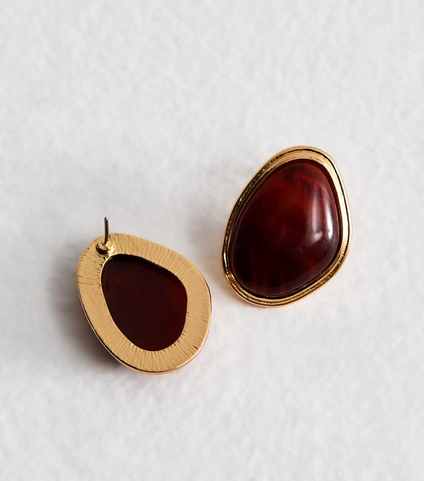 Gold Tone Brown Faux Stone Sculptural Earrings | New Look | New Look (UK)