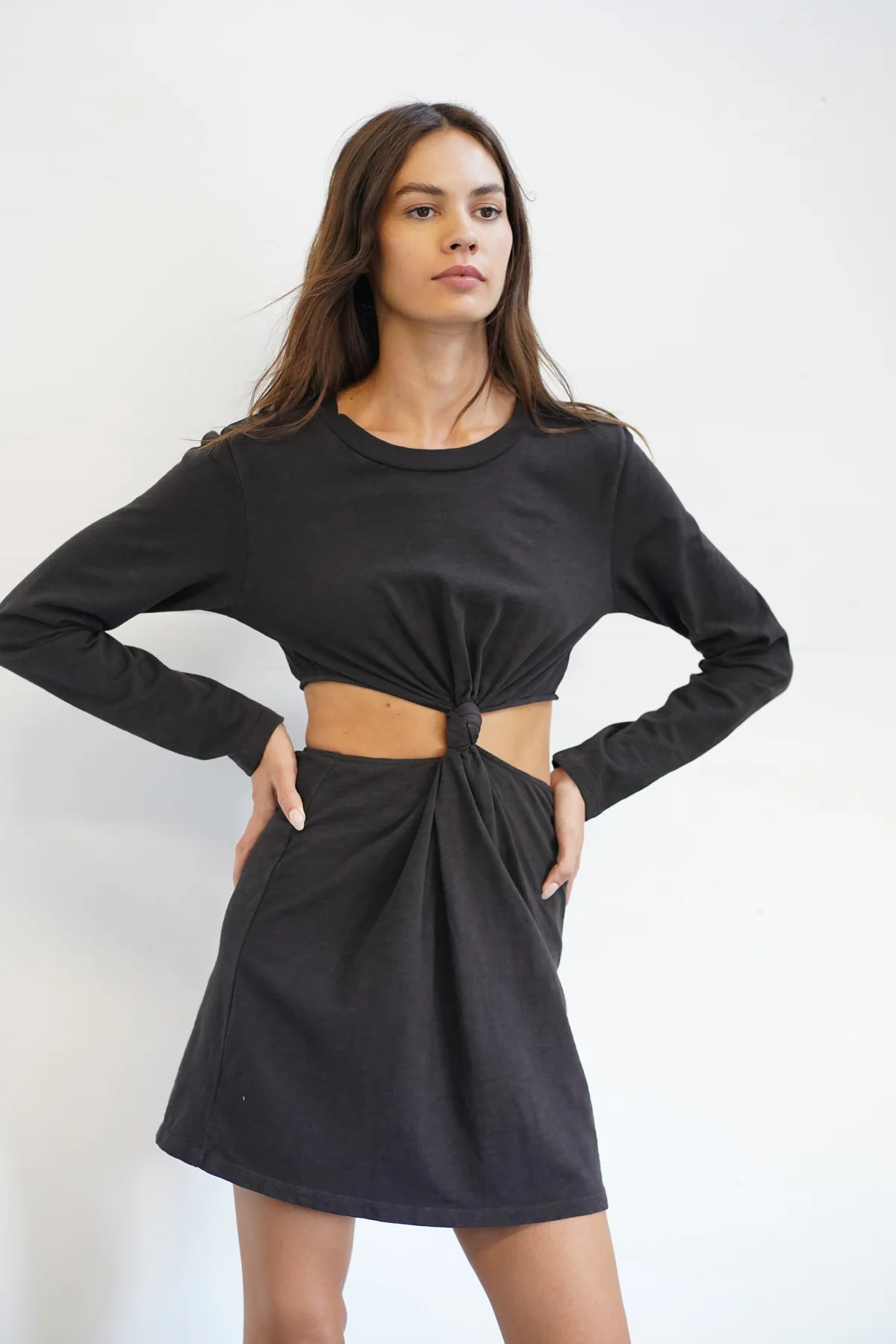 Long Sleeve Devon Twist Dress - Pirate Black | LNA Clothing