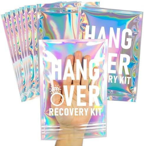 10 Pcs Hangover Recovery Kit Bags—Pre-Printed Holographic Resealable Bags(Without Self-Care Kit... | Amazon (US)