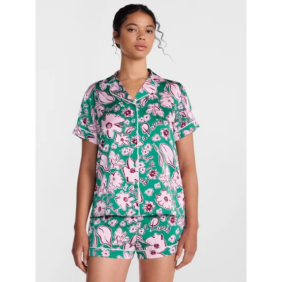 Joyspun Women’s Stretch Satin Sleep Top and Shorts, 2-Piece Set, Sizes XS to 3X | Walmart (US)