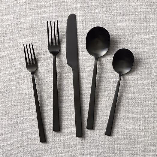 Kanto Stainless Steel Flatware Sets - Black Satin | West Elm (US)