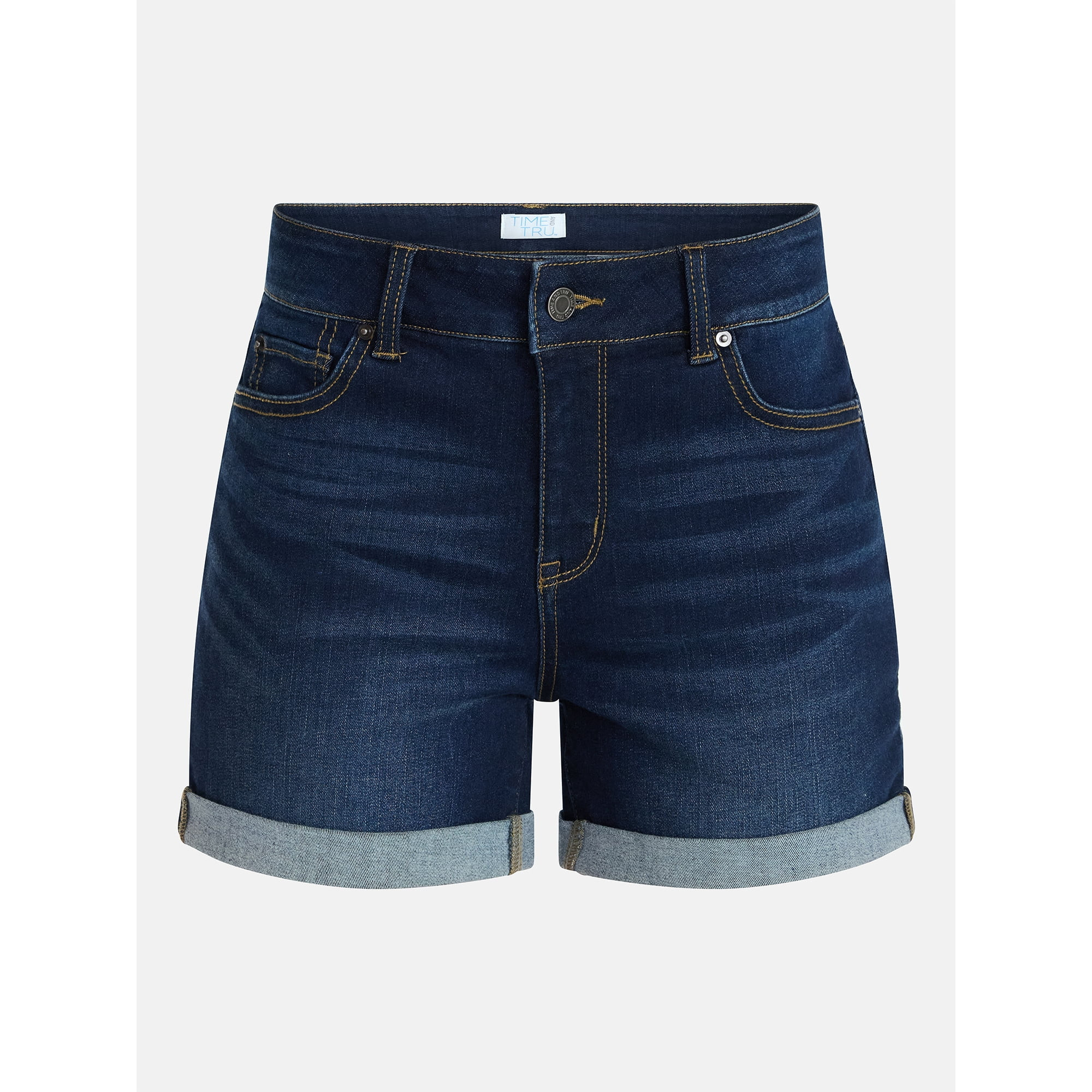 Time and Tru Women's Mid Rise Roll Cuff Denim Shorts, 4" Inseam, Sizes 0-20 | Walmart (US)