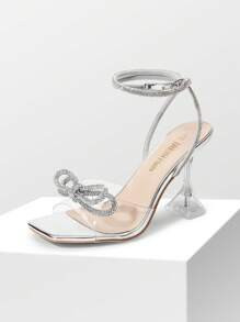 Women Sparkly Bowknot Crystal Embellished Heeled Sandals Fashion Peep Toe Transparent Heel Sexy S... | SHEIN