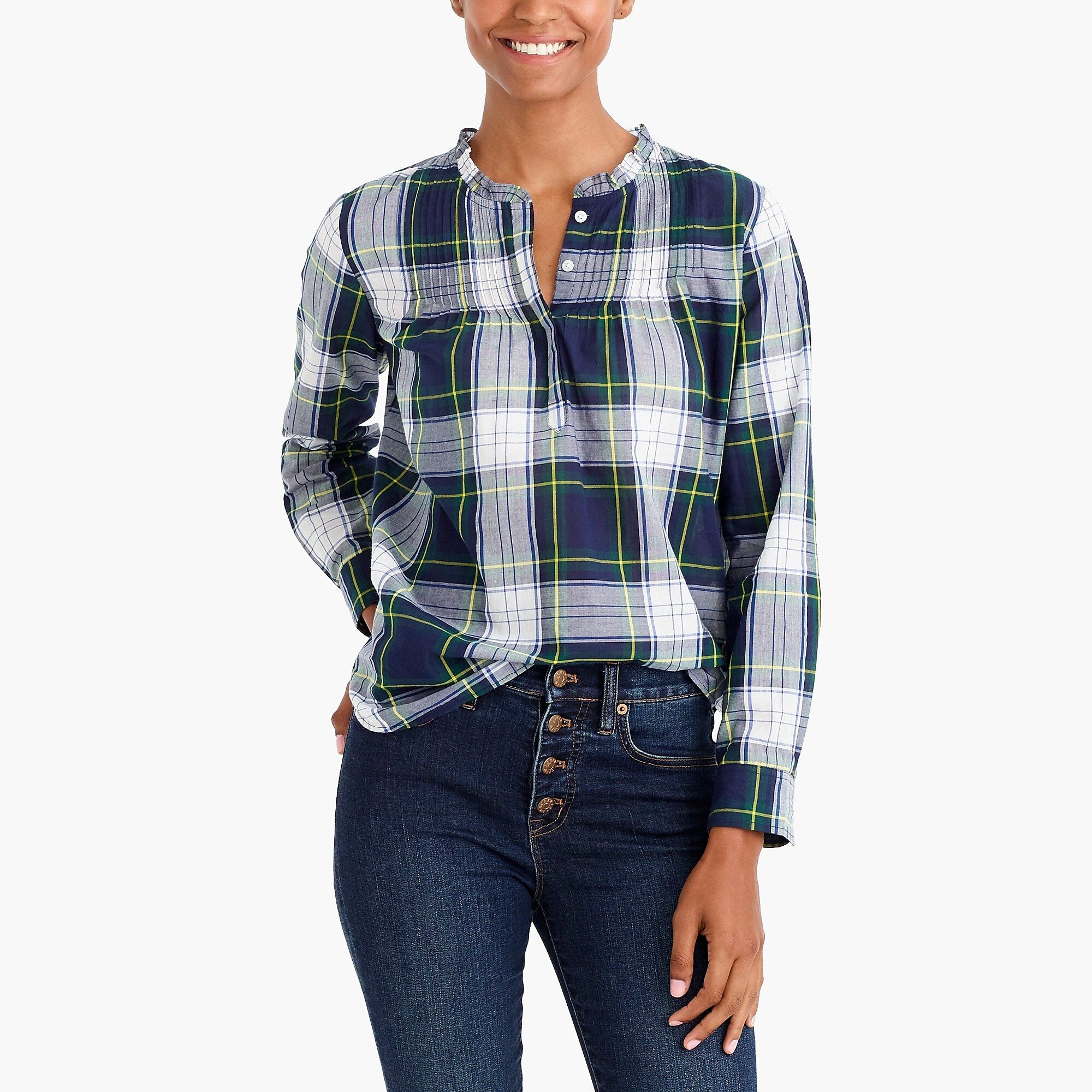 Printed washed pintuck popover | J.Crew Factory