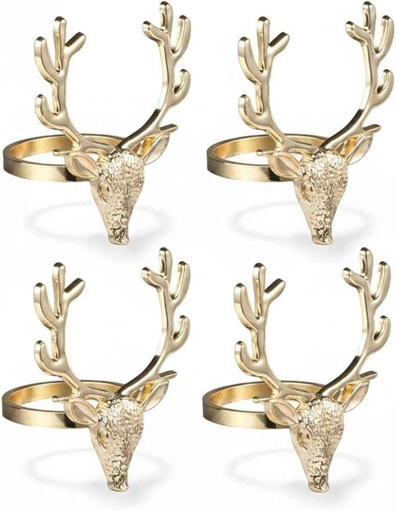 4pcs Christmas Napkin Rings Christmas Deer Head Napkin Holders Alloy Design for Thanksgiving Wedd... | Amazon (US)