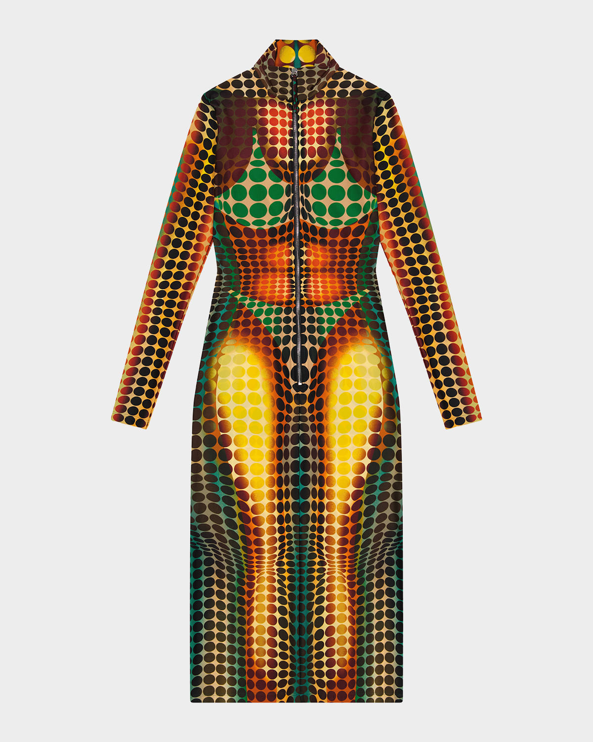 Re-Edition Polkadot Trompe L & apos;oeil Mesh Zip-Front Midi Dress | Neiman Marcus