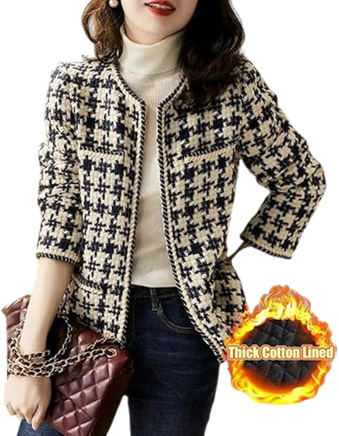 DAYISS Womens Tweed Blazer Long Sleeve Jacket Fully Lined Casual Business Elegant Work Office Coa... | Amazon (US)