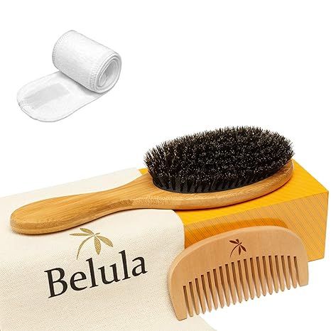 Amazon.com : 100% Boar Bristle Hair Brush Set. Soft Natural Bristles for Thin and Fine Hair. Rest... | Amazon (US)