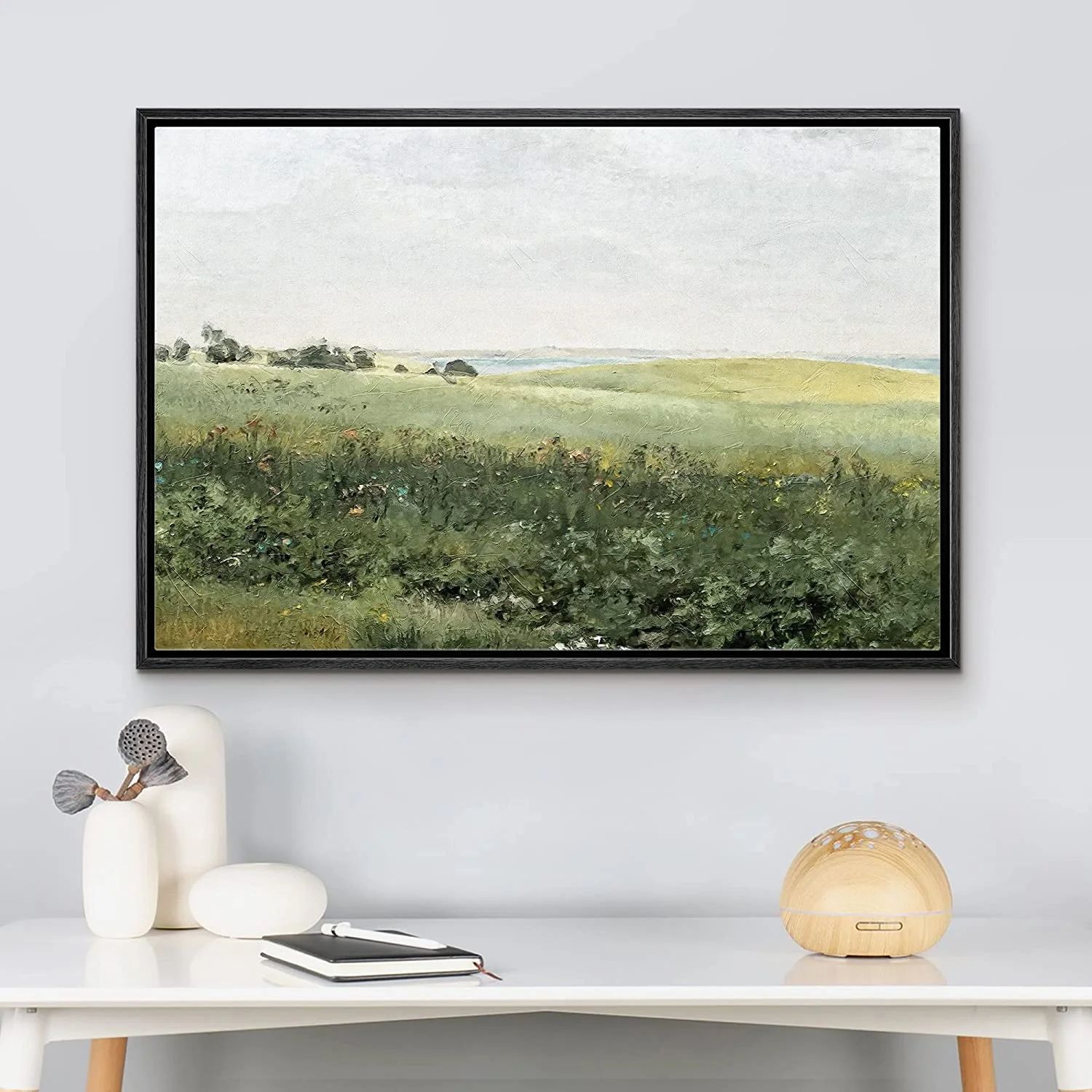 IDEA4WALL Framed Canvas Print Wall Art Green Meadow Hillside with Plants and Flowers Landscape Wi... | Walmart (US)