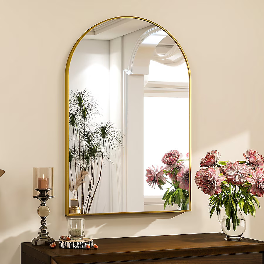 BEAUTYPEAK 20-Inches W x 29.0-Inches H Arch Gold Framed Wall Mirror | Lowe's