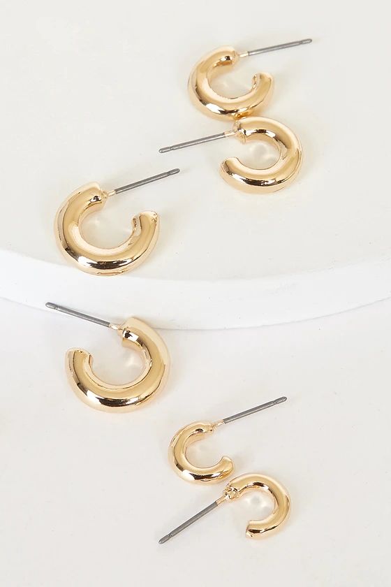 Ready For You Gold Mini Hoop Earring Set | Lulus