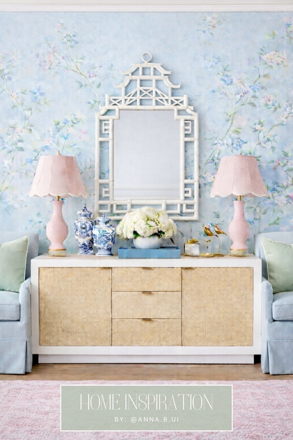 Dream home inspo: grand millennial meets chinoiserie — soft pastels, tailored details, and timeless silhouettes layered together in the prettiest way. 🌸 At the heart of it all is the Mercer Sideboard from Serena & Lily. This piece sets the foundation for the entire space. The white lacquered frame, woven raffia texture, and delicate brass trim create that polished, elevated backdrop that allows the florals, patterns, and classic accents to shine. ✨Spacious, beautifully crafted, and currently on sale — I linked this sideboard and similar woven styles to help you recreate this refined, collected look! 🤍 #GrandMillennial #ChinoiserieStyle #ElegantInteriors

#LTKSaleAlert #LTKHome