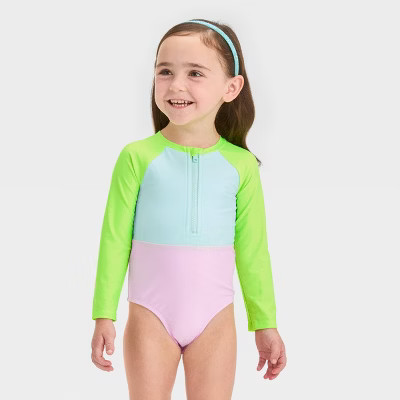 Toddler Girls' Long Sleeve Colorblock Rashguard One Piece Swimsuit - Cat & Jack™ | Target