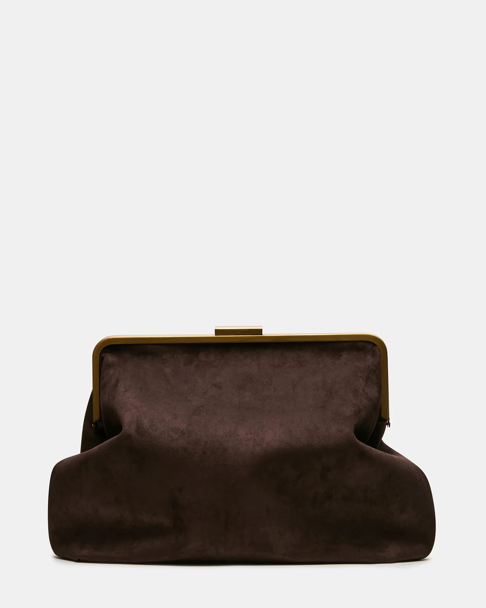 SEFINA Brown Suede Kiss-Lock Oversized Clutch Handbag | Steve Madden (US)
