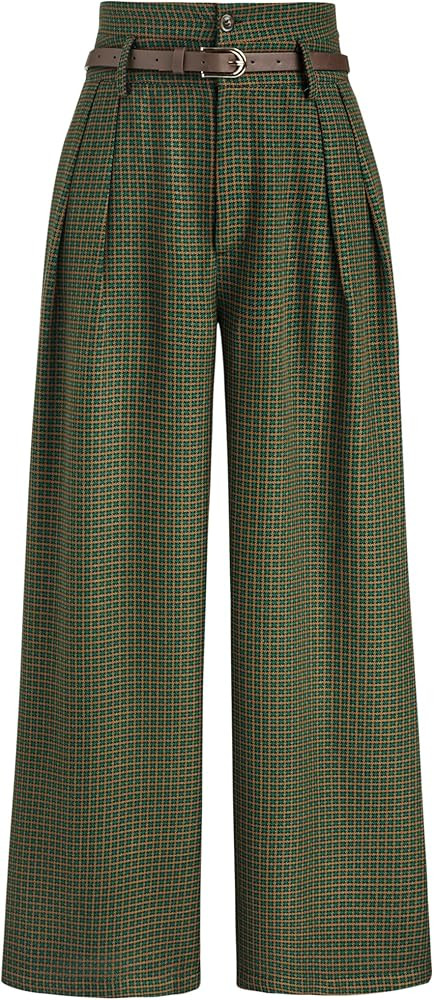 CIDER Houndstooth High Waist Belted Wide Leg Trousers | Amazon (US)