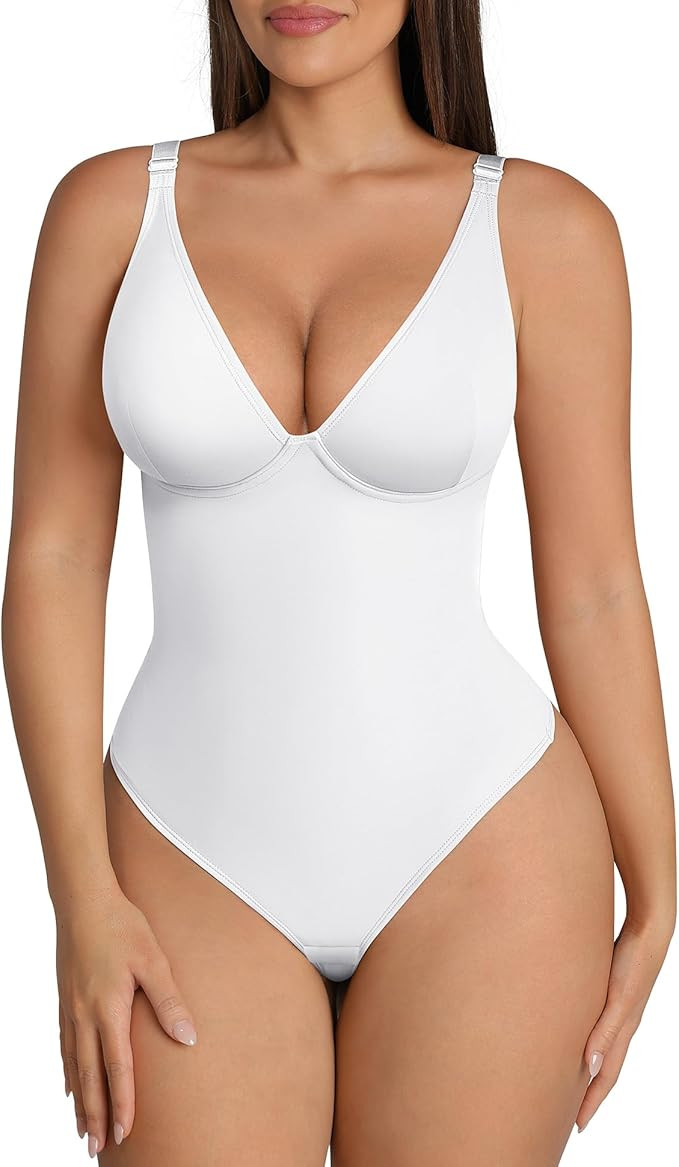FeelinGirl Shapewear Bodysuits for Women Tummy Control Body Suits Deep V Neck Thong Body Shaper | Amazon (US)