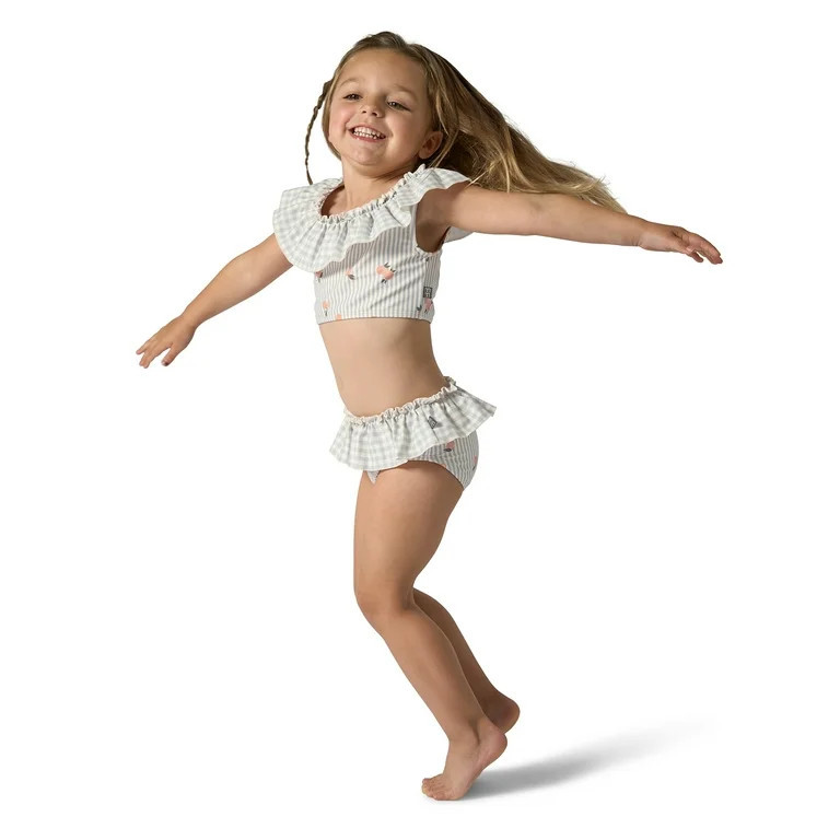 Modern Moments by Gerber Toddler Girl Swimsuit with Neck Ruffle, 2-Piece, Sizes 12M - 5T | Walmart (US)