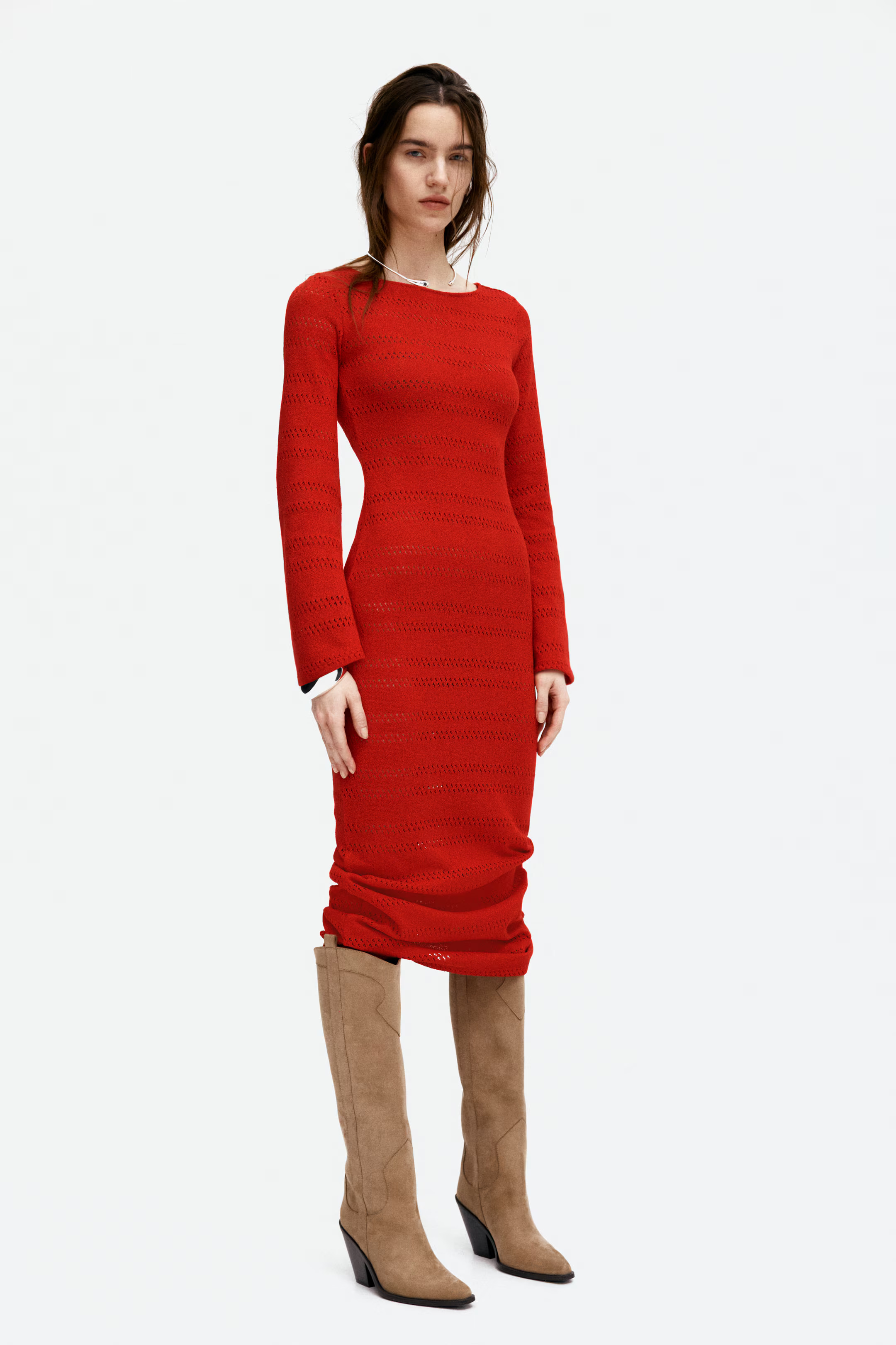 Lacing-Detail Hole-Knit Dress - Red - Ladies | H&M US | H&M (US + CA)