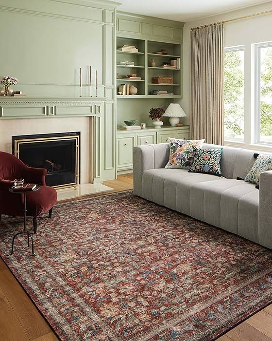 Loloi Rifle Paper Co. Courtyard Collection COU-03 Crimson 3'-6" x 5'-6" Accent Rug feat. CloudPil... | Amazon (US)