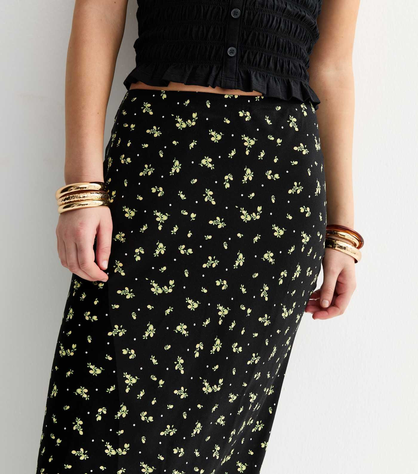 Black Lemon Print Bias Cut Midi Skirt | New Look | New Look (UK)