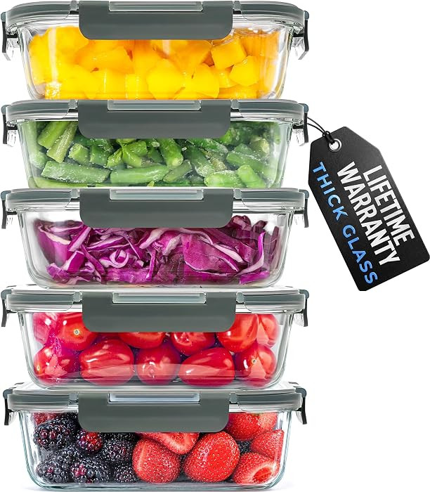 Zulay Kitchen 5 Piece Large 36oz Glass Tupperware Container Set with Lids - Premium BPA Free Boro... | Amazon (US)