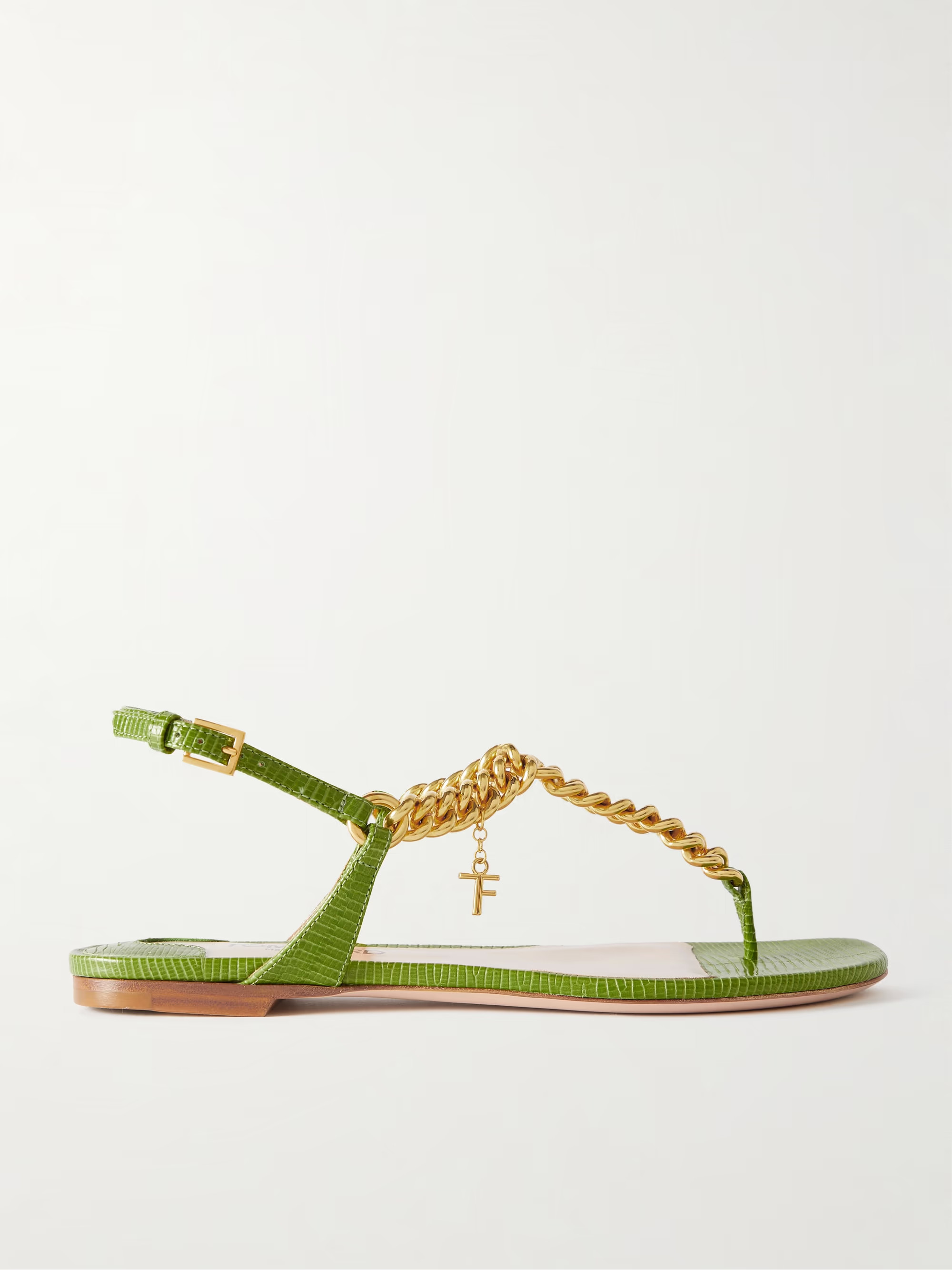 Zenith chain-embellished lizard-effect leather slingback sandals | NET-A-PORTER (US)