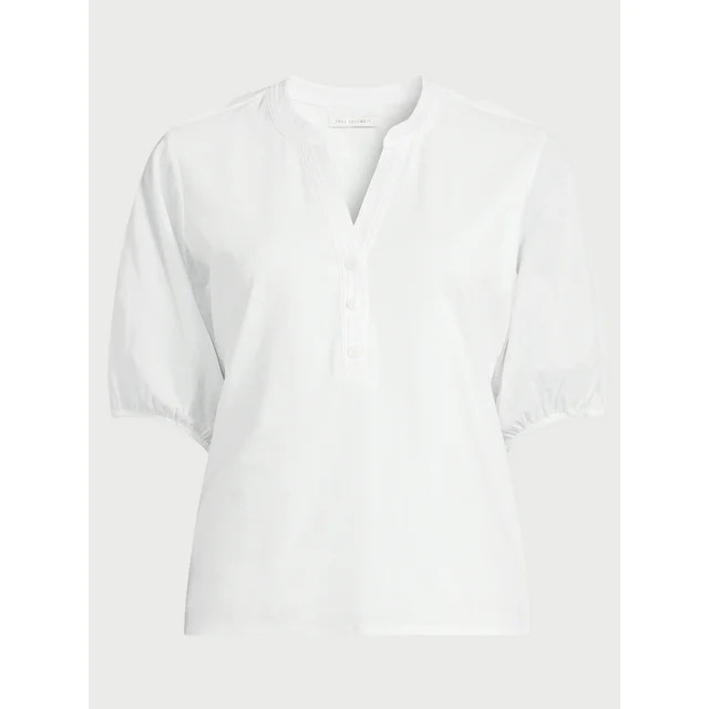 Free Assembly Women’s Henley Tee with Short Puff Sleeves, Sizes XS-XXL | Walmart (US)