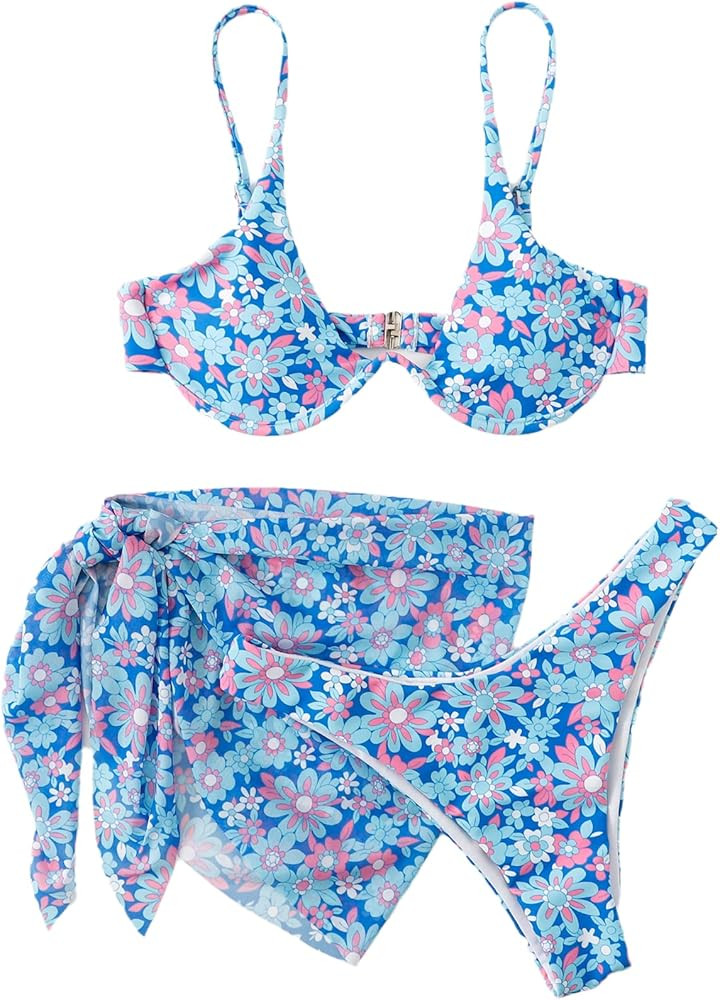 SOLY HUX Women's 3 Piece Tie Dye Bikini Set Swimsuit with Sarongs Cover Ups Beach Skirt Bathing S... | Amazon (US)