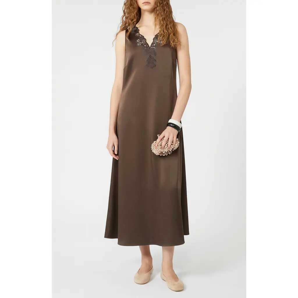 Weekend Max Mara Canossa Sleeveless Satin Dress in Chocolate at Nordstrom, Size 6 | Nordstrom