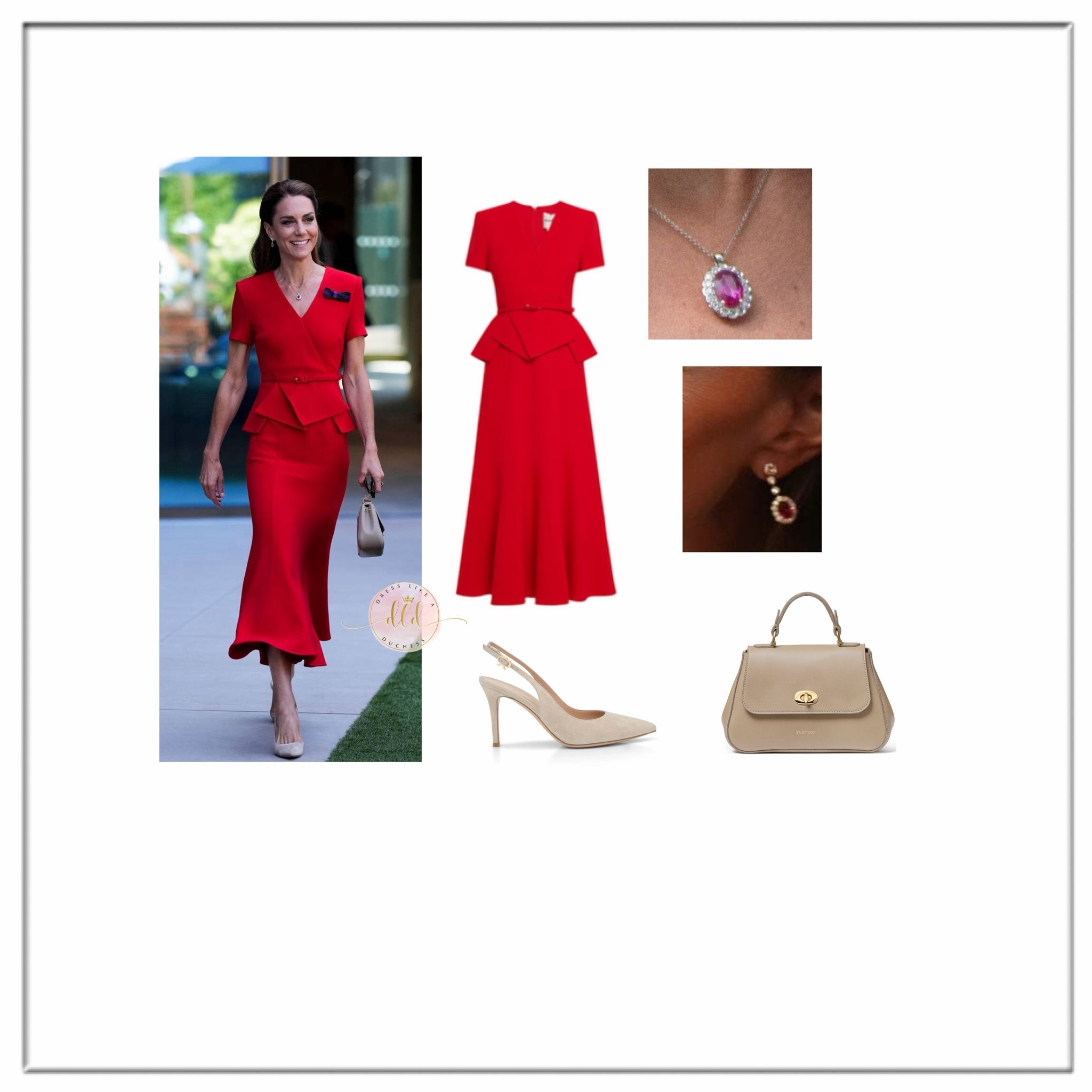 6/11/26 Kate Middleton at Wimbledon in red Roland Mouret peplum dress