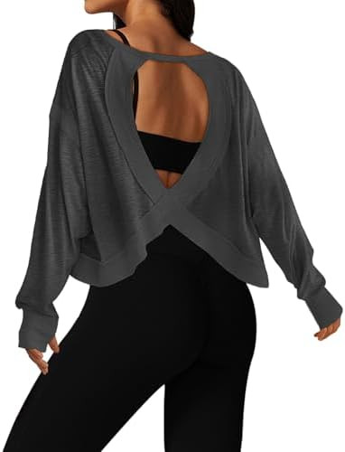 UNIANKIYA Open Back Workout Tops for Women Long Sleeve Cropped Athletic Clothes Gym Running Yoga ... | Amazon (US)